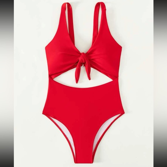 Red One Piece Cut Out Swimsuit - Picture 1 of 4